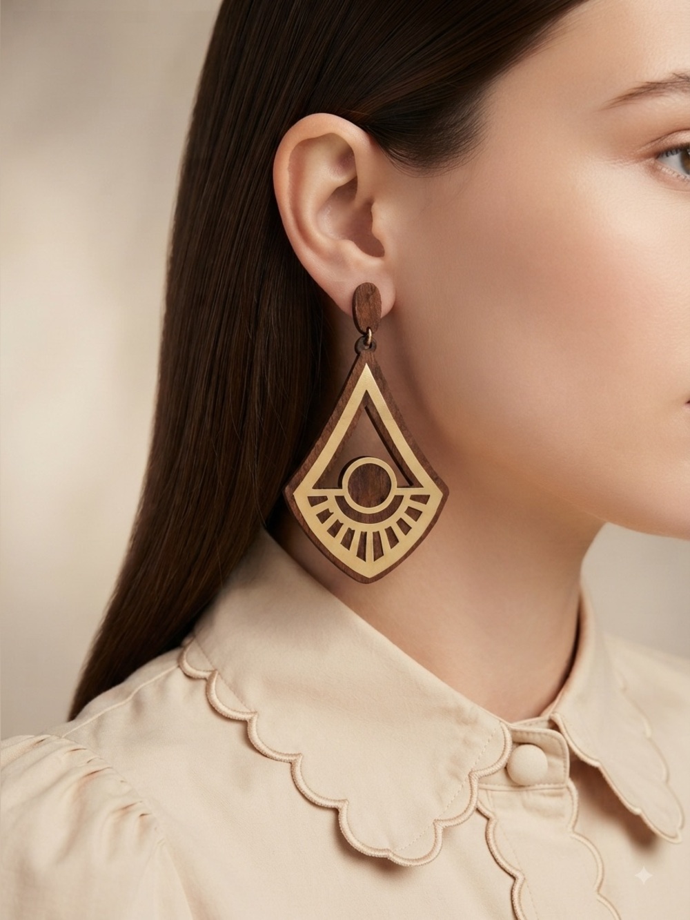 Gold and Brown Geometric Earrings